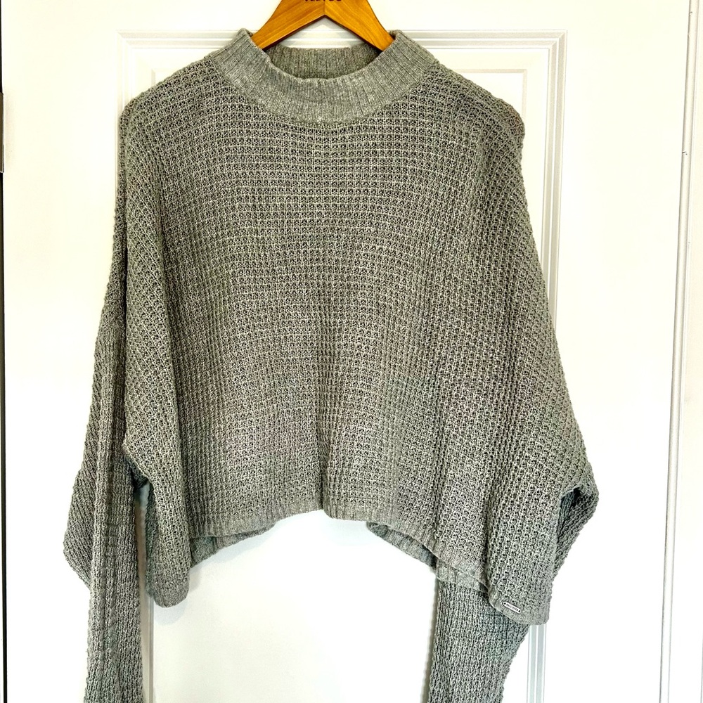 Hollister Gray Waffle Knit Mock Neck Oversized Sweater XXL